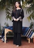 Black Kurta with Beige Embroidery & Crochet Buttons 2pc