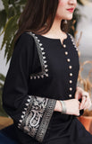 Black Kurta with Beige Embroidery & Crochet Buttons 2pc