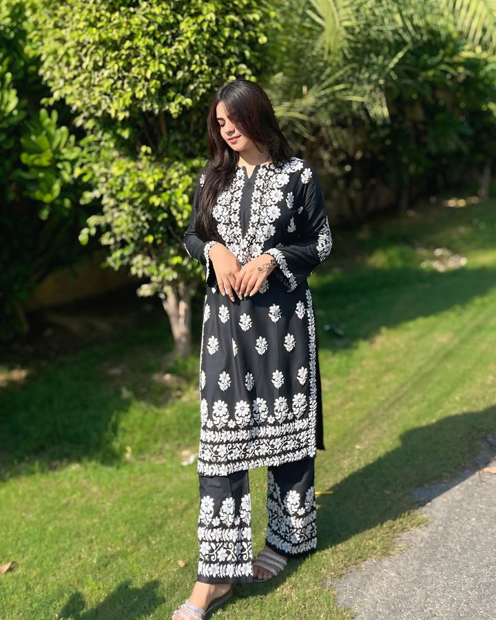 Indian Chikankari Embossed Print 2Pc