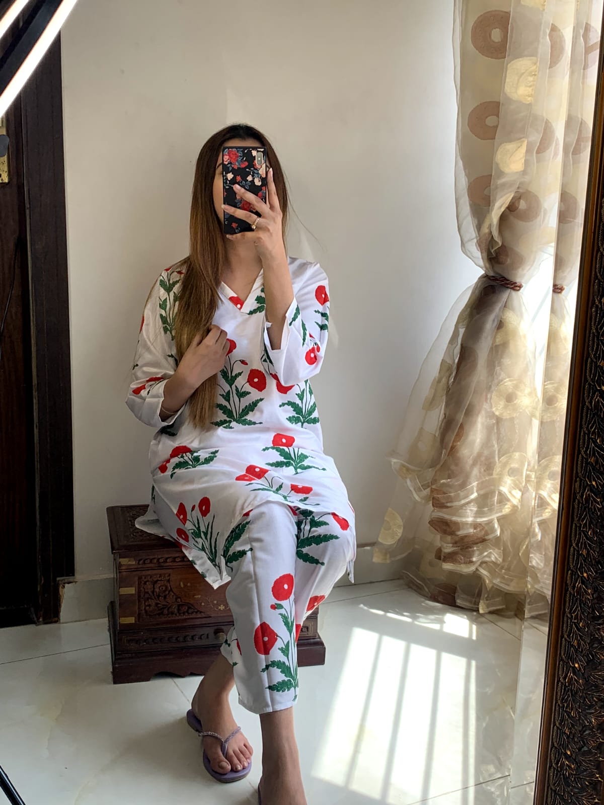 Red Poppy Blockprinted Co-ord Set