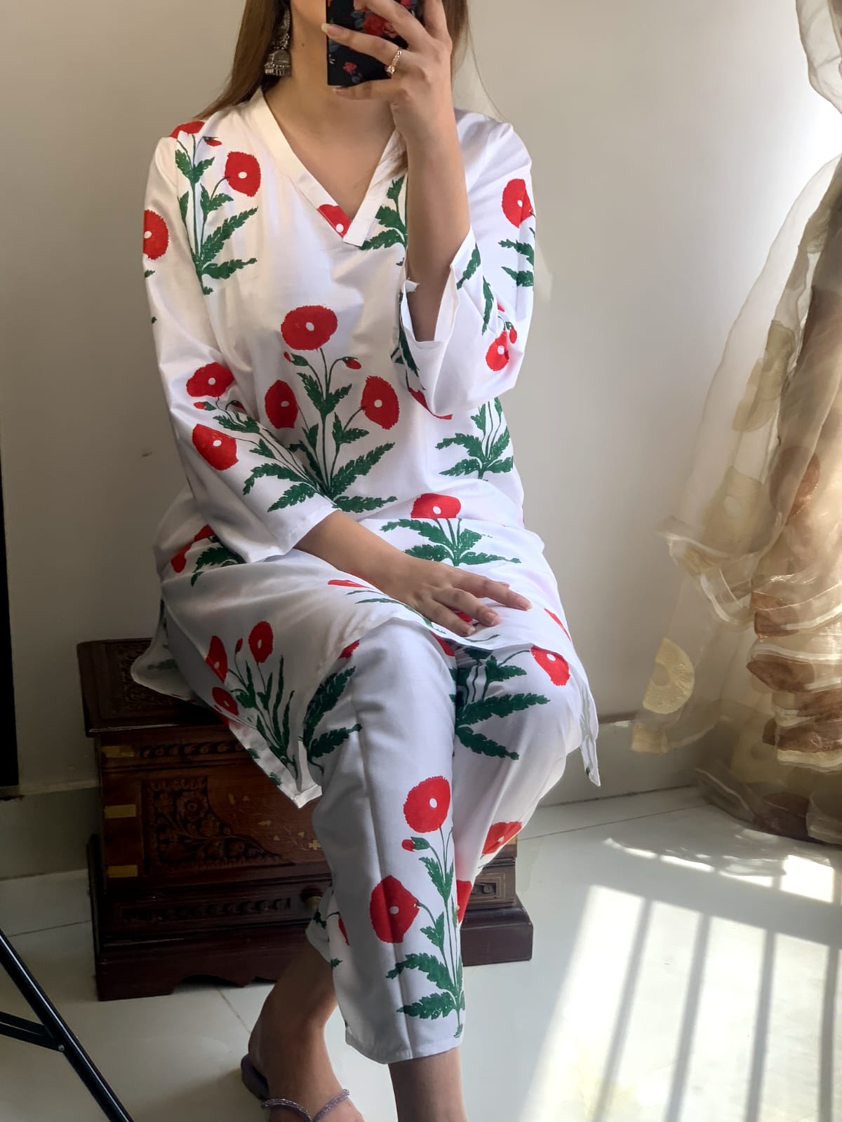 Red Poppy Blockprinted Co-ord Set