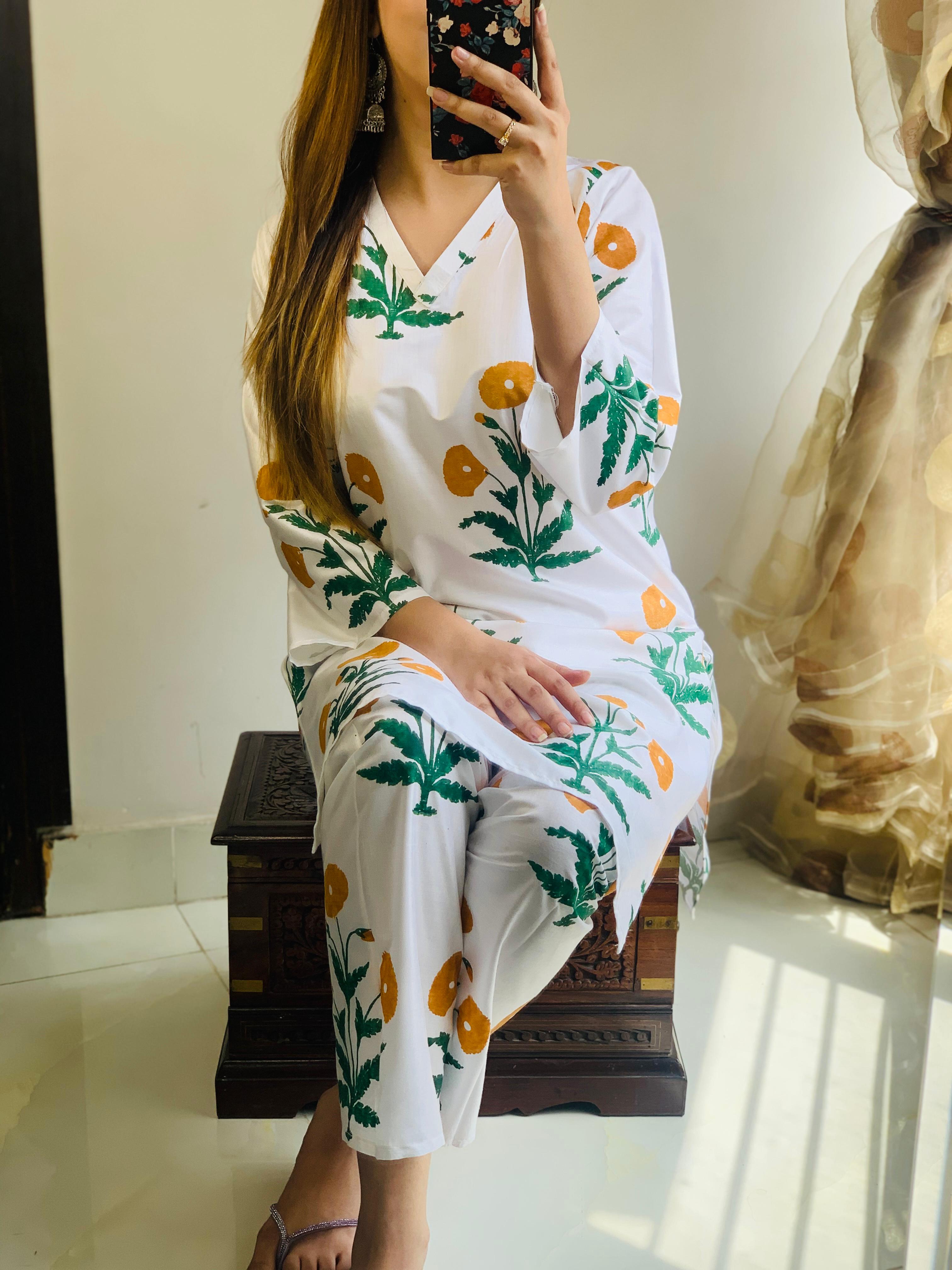 Yellow Poppy Blockprinted Co-ord Set