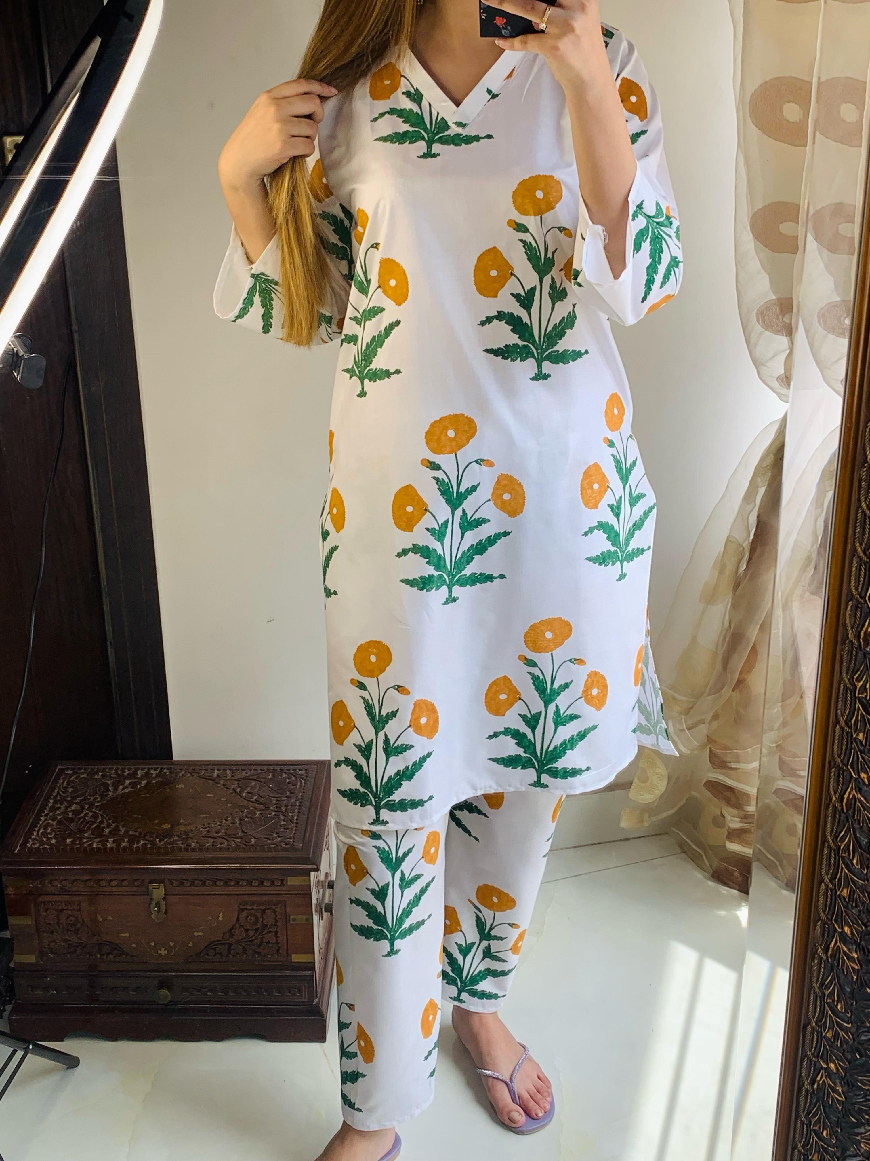 Yellow Poppy Blockprinted Co-ord Set