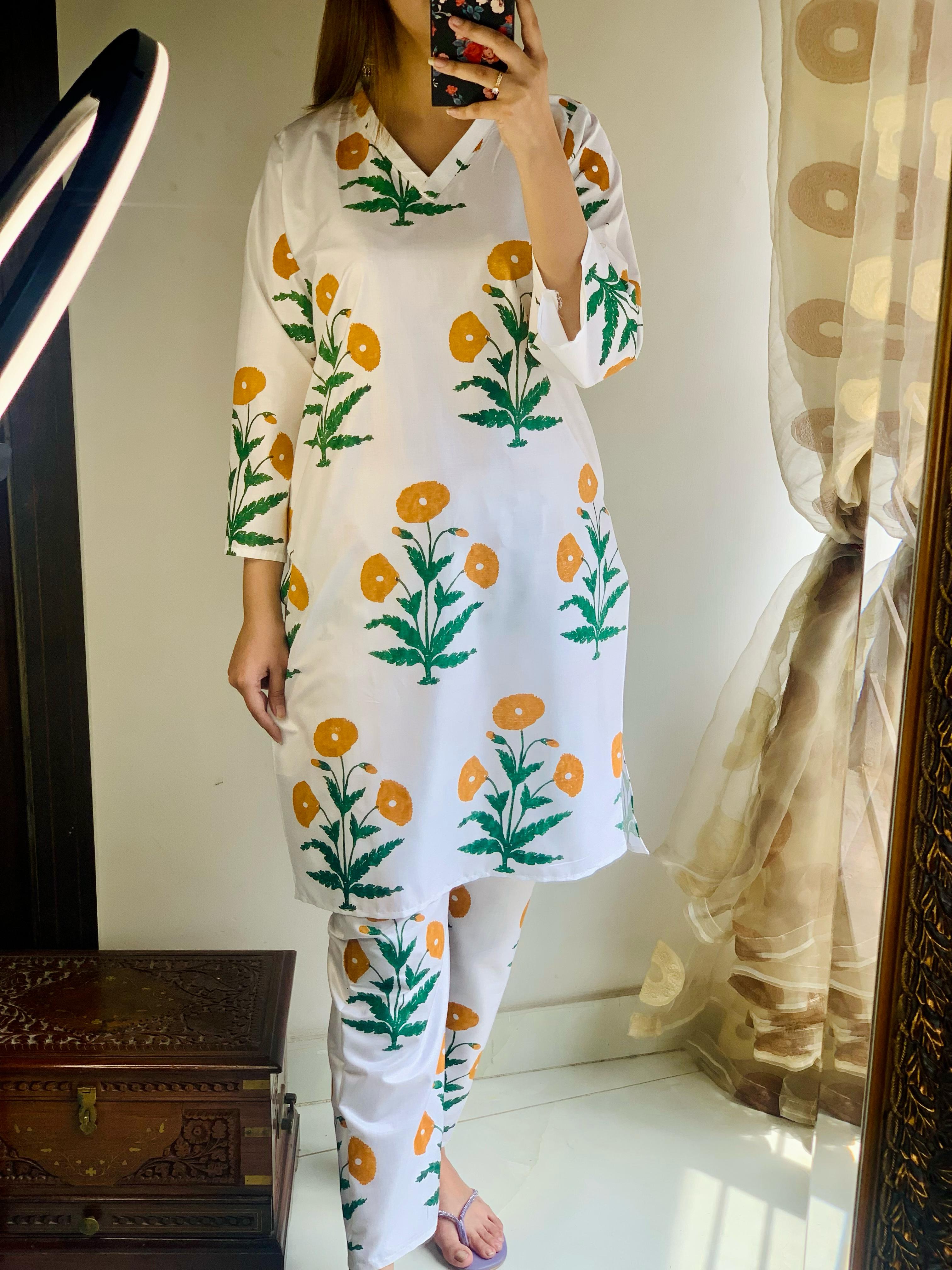 Yellow Poppy Blockprinted Co-ord Set