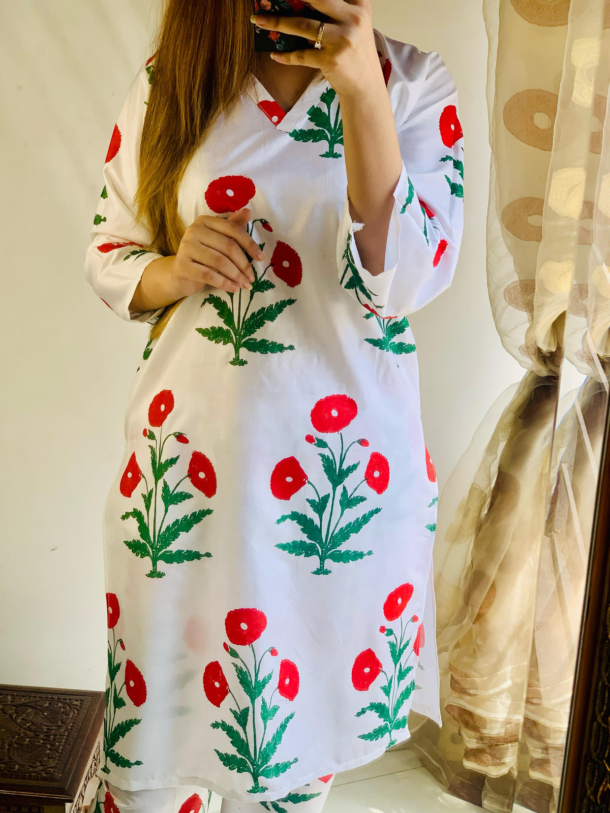 Red Poppy Blockprinted Co-ord Set