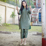 Chunri Steam Printed 2 Pcs Stitched With Same Trouser / CHECK STRIPS PRINT.