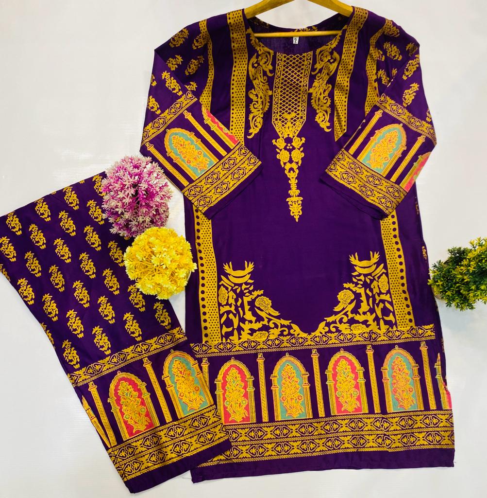 "Digital Block Printed Stitched Kurta & Trouser"